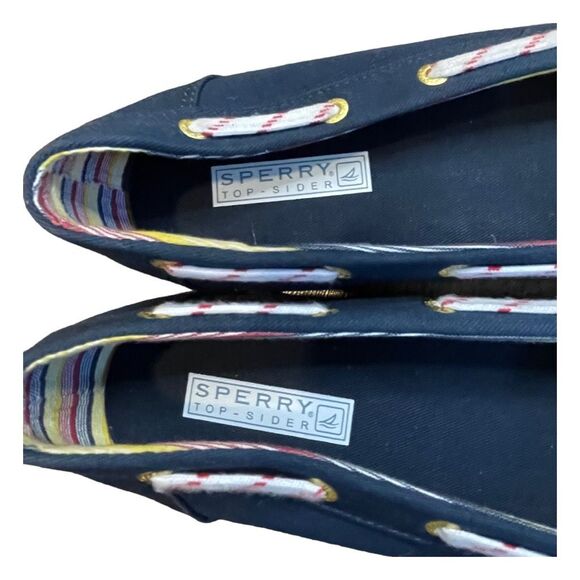 Sperry Topsiders Canvas Boat Shoes Flat Loafers Navy Blue Slip-On 9 - Picture 5 of 9